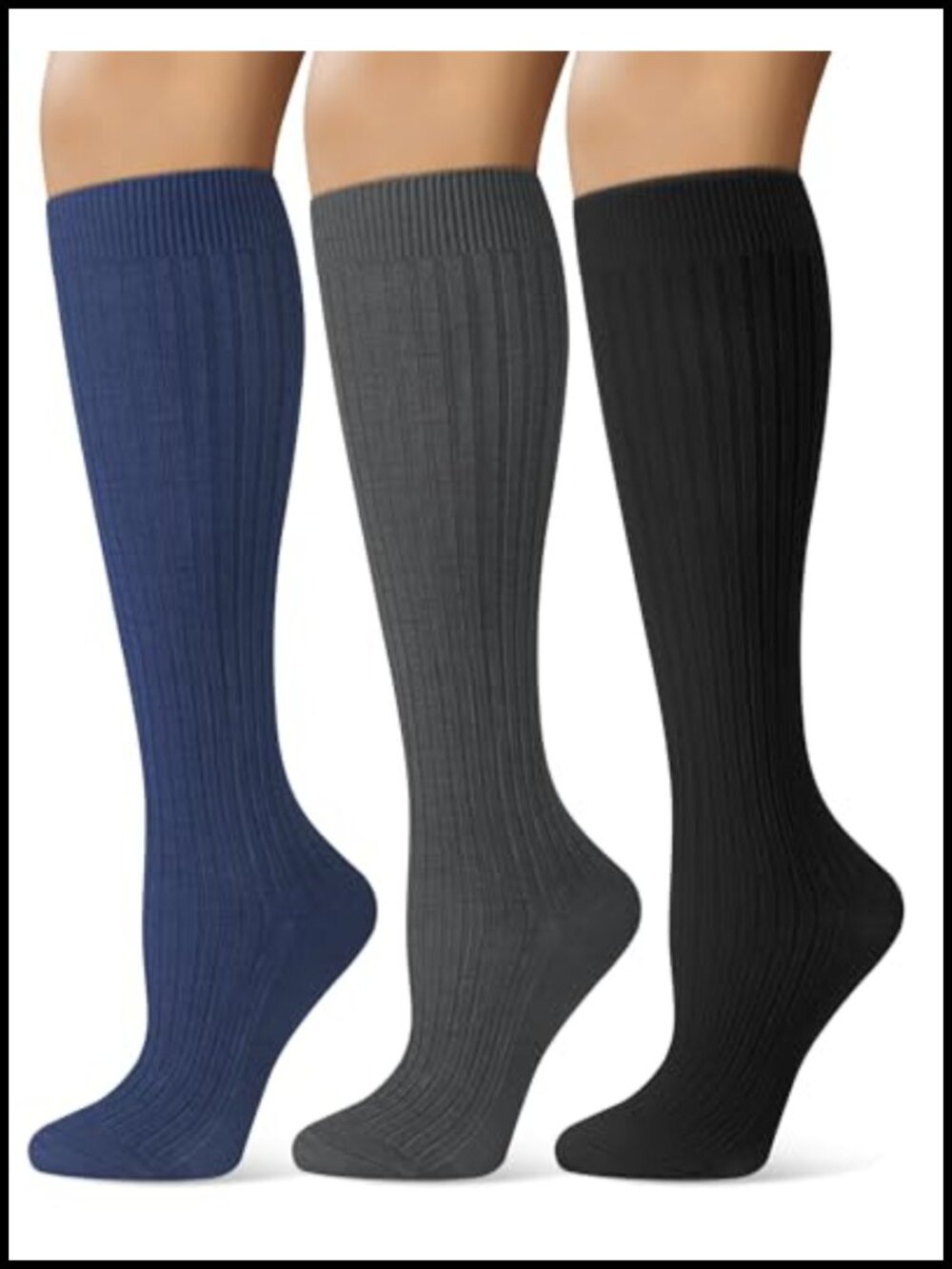 Merino Wool Blend Knee High Socks - 3 Pairs Long Boot Socks, Women's Warm